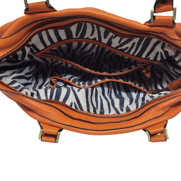 Fenn Wright Manson Extra-Large Orange Leather Satchel Bag w/Double Handles - Picture 7 of 9